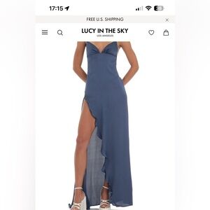 Siobhán Satin Ruffle Maxi Dress in Blue